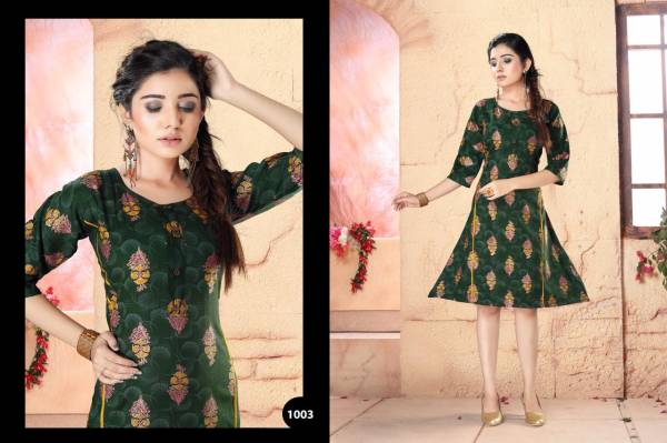 Archer Two Tone Regular Wear Cotton Printed Designer Kurtis Collection